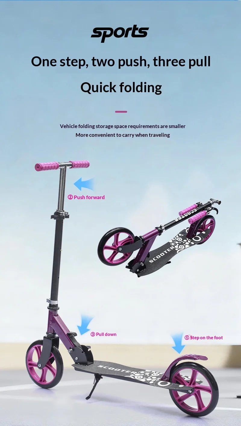 Foldable Kick Scooter Adults Kids Teens Urban Commuter Campus Lightweight Portable Two Wheels Adjustable Handlebars Scooters