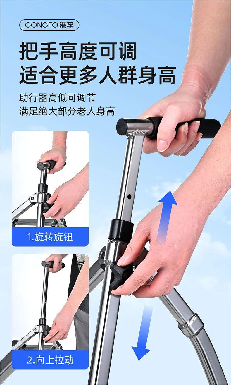 Aircraft Aluminum Folding Walker,3kg Ultra Light Rollator,Triangle Stabilization Frame,Rehabilitation Walking Aid for Seniors