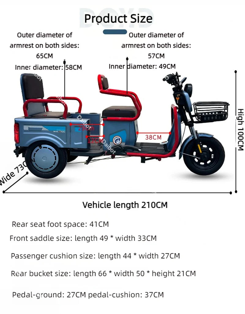 Mobility Scooter For Senior 3 Wheels Electric Scooter Cargo 600W 60V Electric Tricycle For Adults With Back Seat Movable Trike