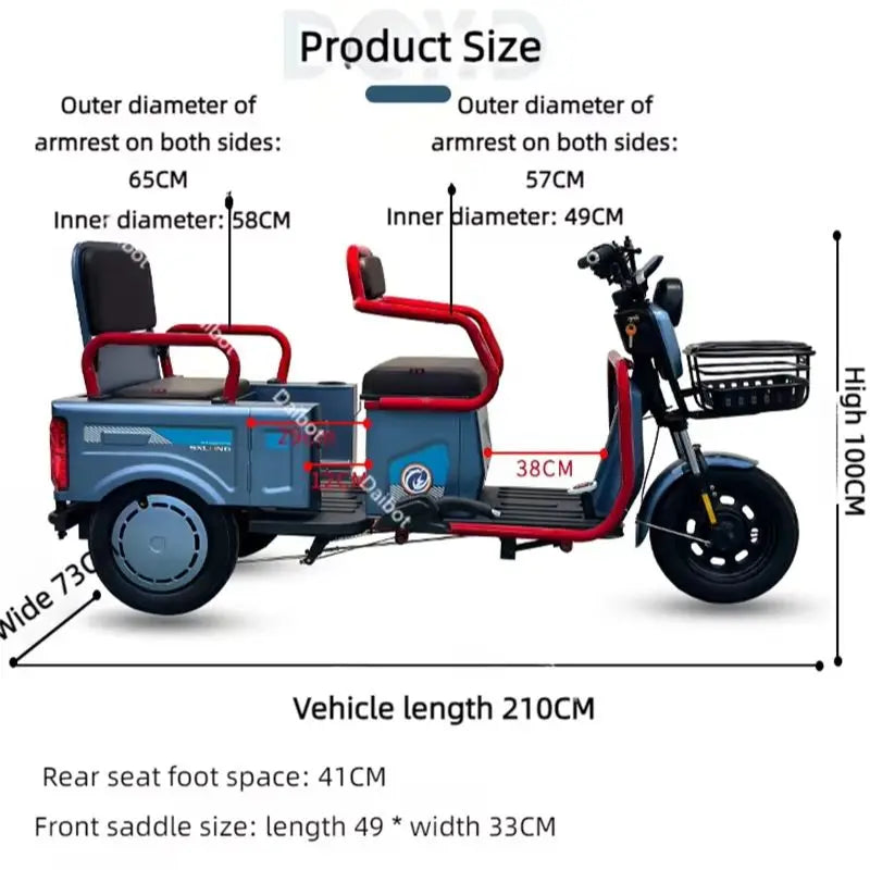 Mobility Scooter For Senior 3 Wheels Electric Scooter Cargo 600W 60V Electric Tricycle For Adults With Back Seat Movable Trike