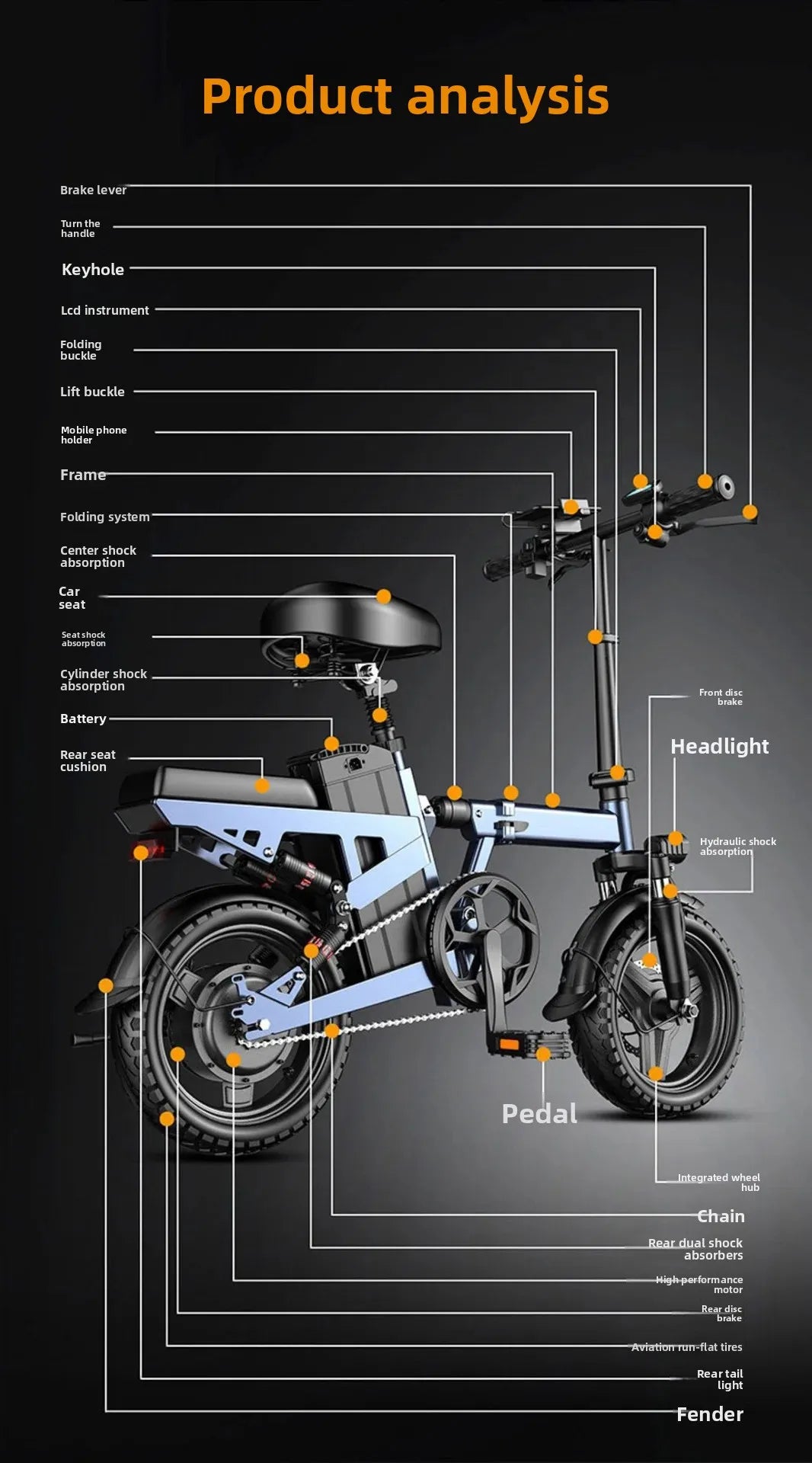 14-inch foldable E-Bike aluminum alloy explosion-proof tire electric bicycle for adults with multiple shock absorption bicycles
