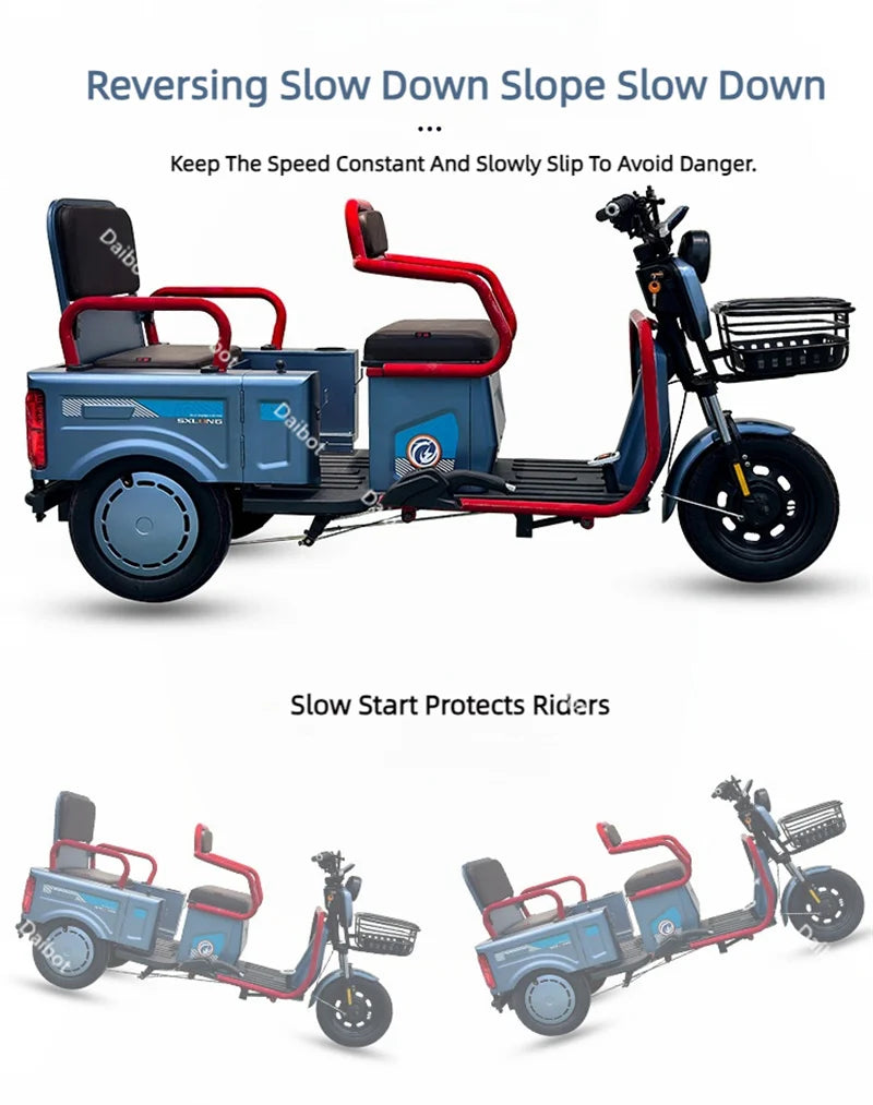 Mobility Scooter For Senior 3 Wheels Electric Scooter Cargo 600W 60V Electric Tricycle For Adults With Back Seat Movable Trike