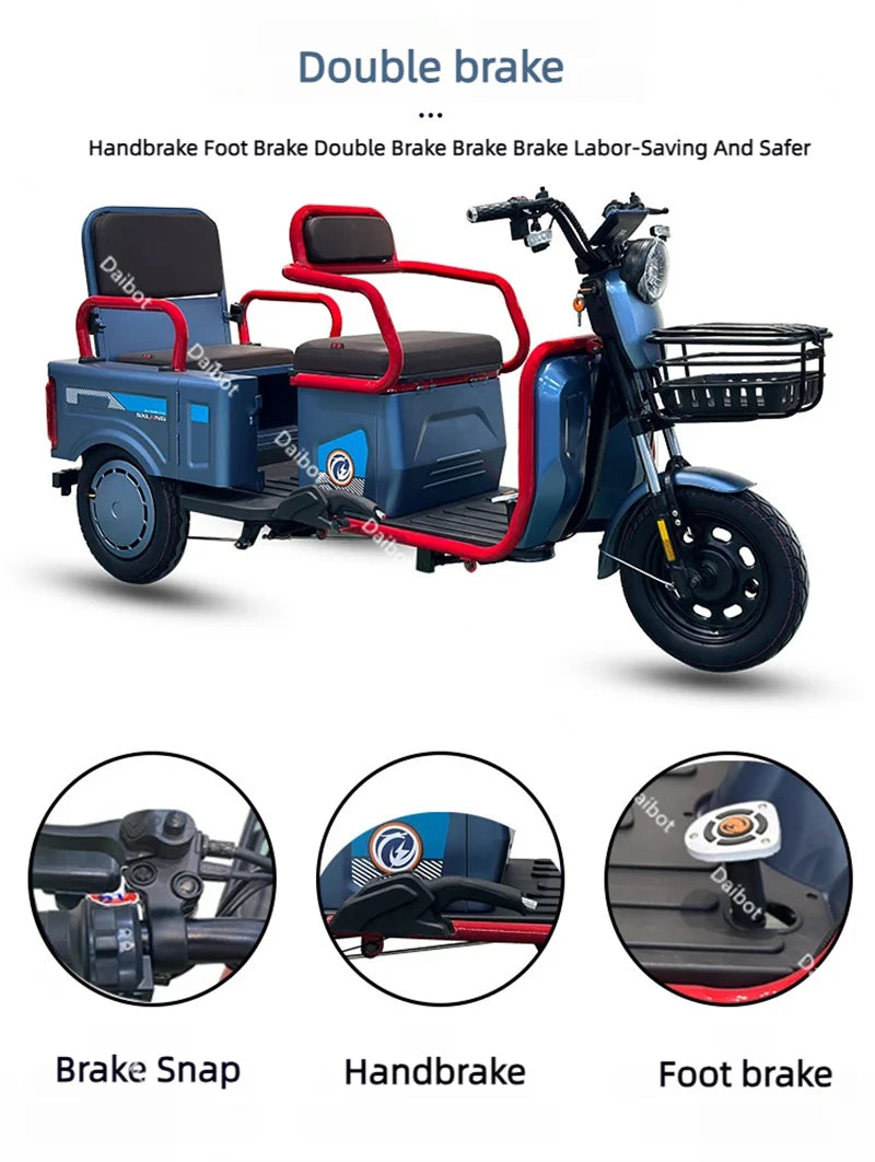 Mobility Scooter For Senior 3 Wheels Electric Scooter Cargo 600W 60V Electric Tricycle For Adults With Back Seat Movable Trike
