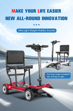 Compact Foldable Lightweight 4 Wheel Mobility Scooter Brushless Ultra Light Weight Travel Portable Electric Scooter for Disabled