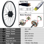 Ebike Conversion Kit 24V/36V/48V 250W Front Rear Brushless Gear Hub Wheel Motor 16-29inch 700C  for Electric Bicycle Kit