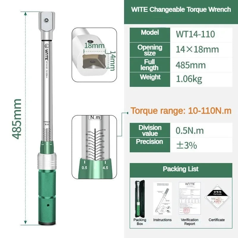 Open Torque Wrench Multifunctional Adjustable Preset High Precision Replaceable Head Torque Wrenchs Professional Hand Tools