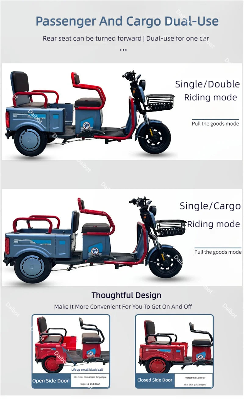 Mobility Scooter For Senior 3 Wheels Electric Scooter Cargo 600W 60V Electric Tricycle For Adults With Back Seat Movable Trike