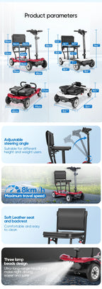 Compact Foldable Lightweight 4 Wheel Mobility Scooter Brushless Ultra Light Weight Travel Portable Electric Scooter for Disabled