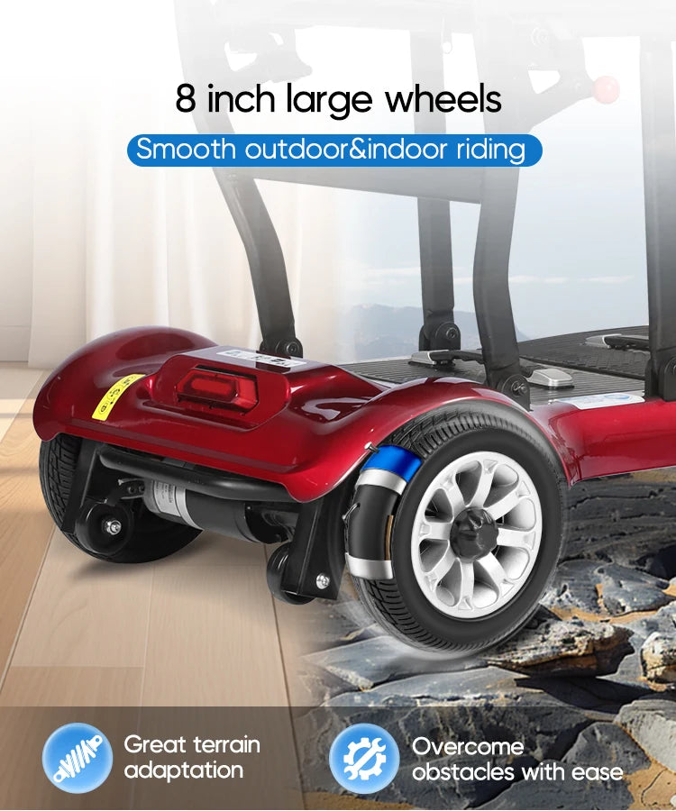 Compact Foldable Lightweight 4 Wheel Mobility Scooter Brushless Ultra Light Weight Travel Portable Electric Scooter for Disabled
