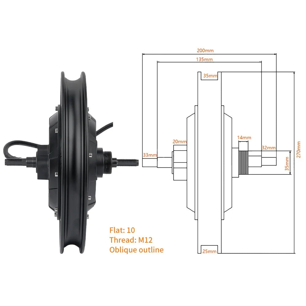 120KM/H Hub Motor with Tire 14x2.125 Electric Bicycle Wheel 48V 60V 72V 1500W-3500W Ebike Brushless High Speed 1200RPM Scooter