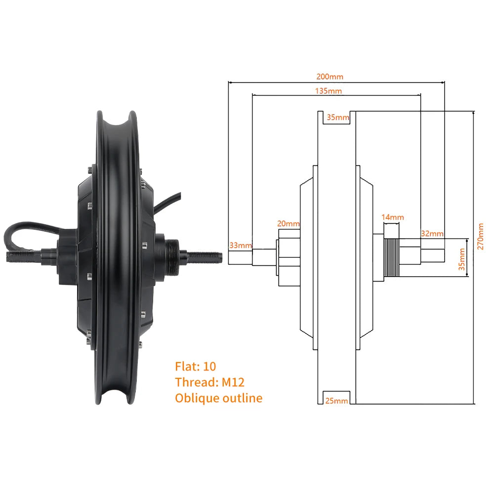 120KM/H Hub Motor with Tire 14x2.125 Electric Bicycle Wheel 48V 60V 72V 1500W-3500W Ebike Brushless High Speed 1200RPM Scooter